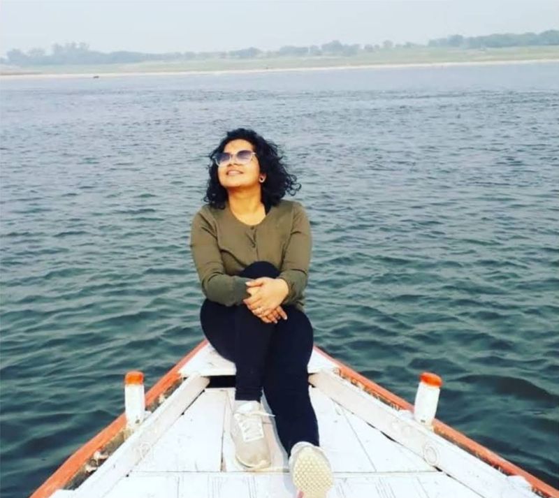 Vanshali Sanwalka on a boat on the Ganga